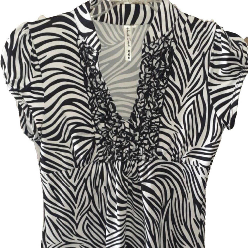 HEART SOUL DRESS SHORT SLEEVE LOW CUT SEXY STRETCH ZEBRA PRINT-WOMENS SIZE L